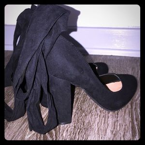 Black Lace Up Block Heal Pumps